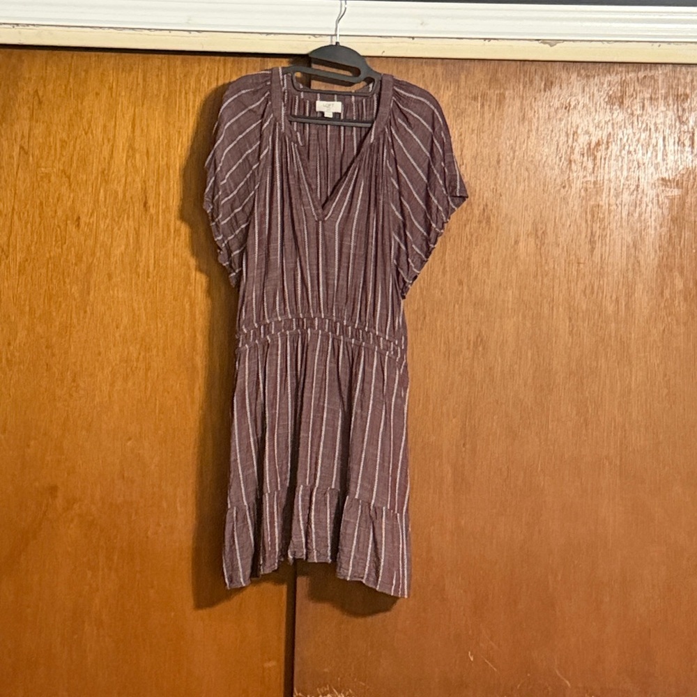 LOFT Mauve Striped V-Neck Mini Dress